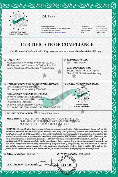 China JIAXING PASSION NEW ENERGY TECHNOLOGY CO., LTD. Certificaciones